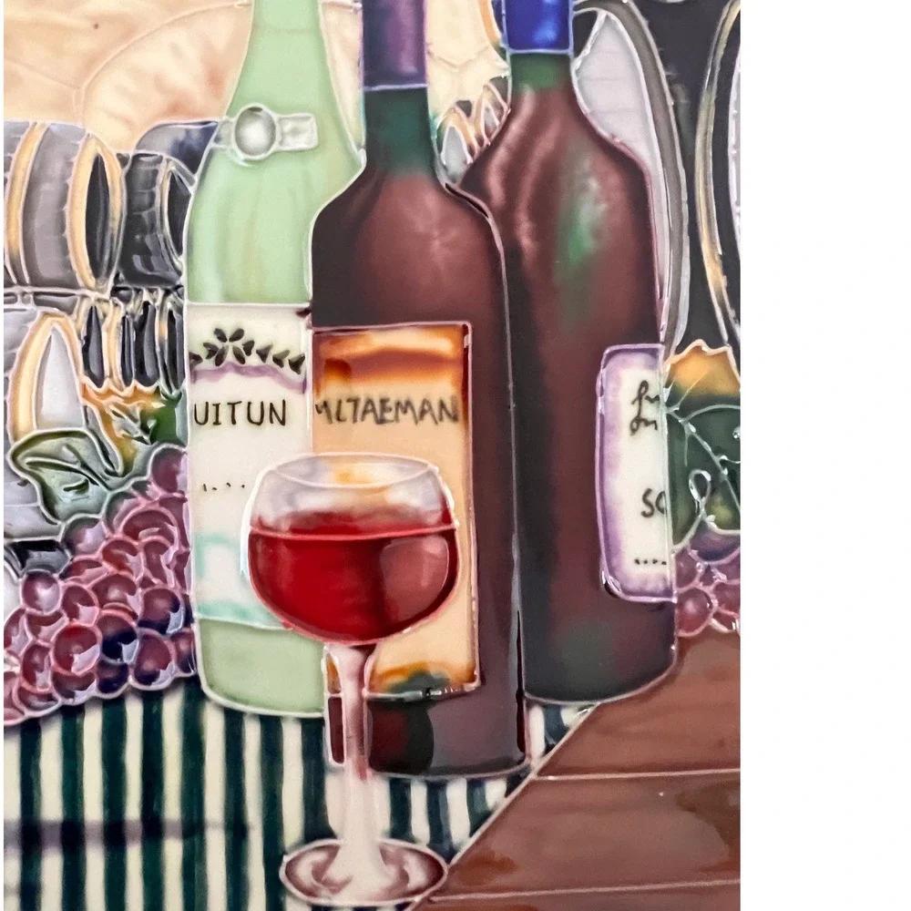Hand Painted Ceramic Wine Vineyard Art Tile Decorative Wall Plaque 12x8 Raised